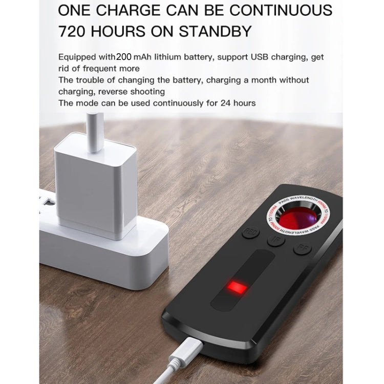 GS40 car GPS scanning detector with red indicator light on handheld body and charging base