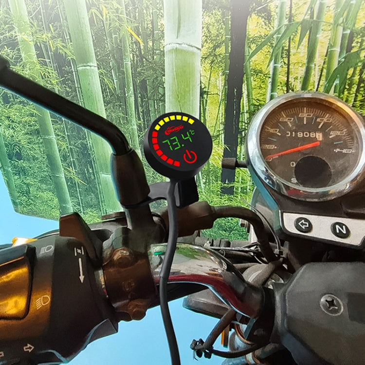 Motorcycle dashboard meter mounted on handlebar, rainbow ring display shows 13.1 reading