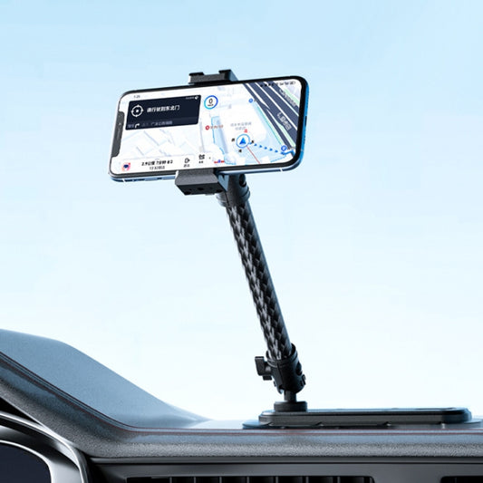 Car phone mount extension arm holding a smartphone on a swivel ball head