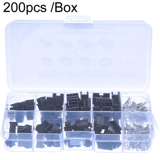 200-piece header connector kit in clear plastic organizer box with black 2.54mm pin housings