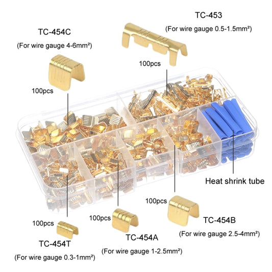 U-shaped gold brass crimp terminals with heat-shrink tubes, 500-piece set
