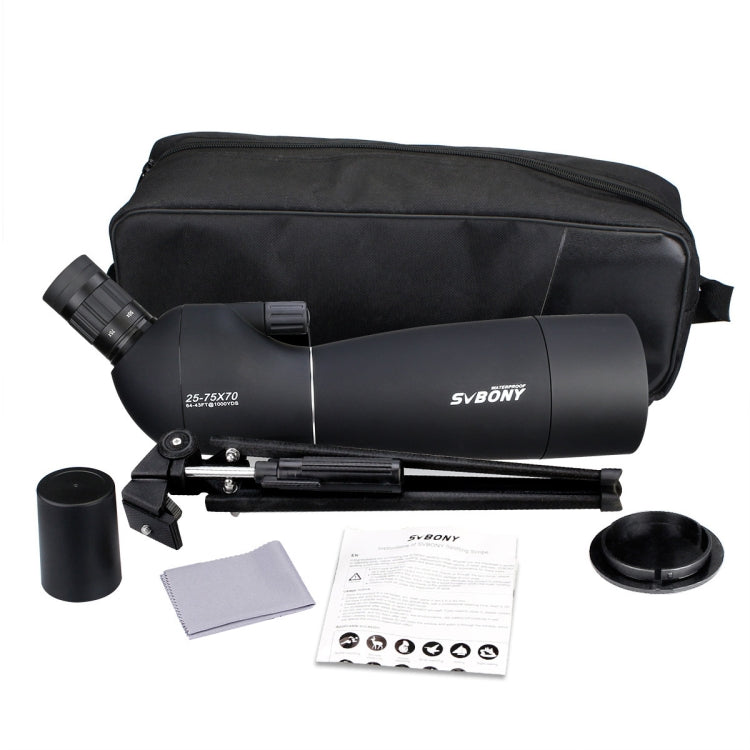 SVBONY bird scope kit with case, tripod, lens cap, cloth, and papers