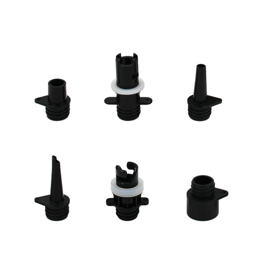 Inflatable pump adapter nozzles set in black and gray connector caps