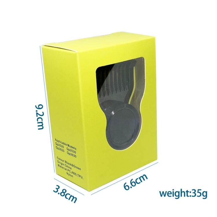 Yellow retail package box for trimmer guard comb attachment
