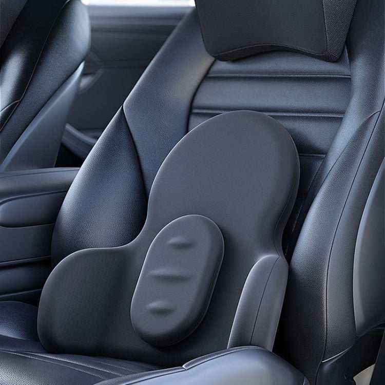 Gray contoured memory-foam lumbar support cushion on car seat