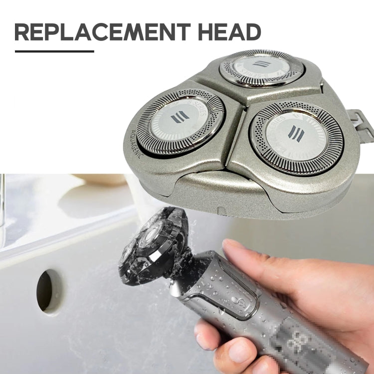 Replacement shaver head attached to a hand-held electric shaver
