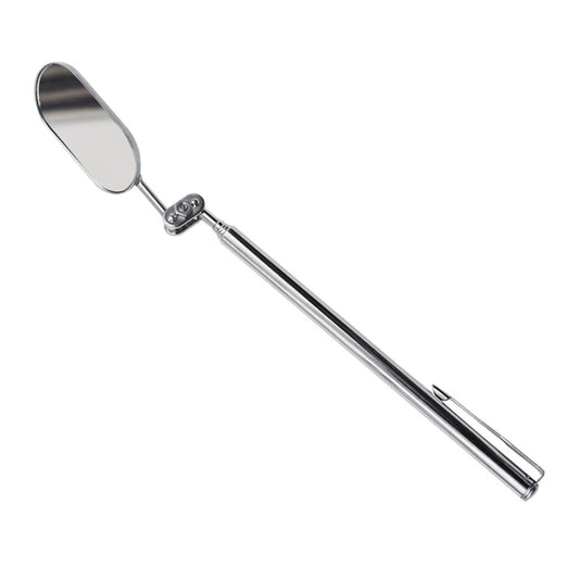 Oval folding telescopic inspection mirror with chrome handle and swivel joint.