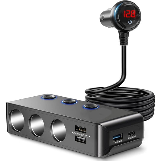 QC3.0/PD Fast Charging 7 In 1 Car Cigarette Lighter With Display, TR30P