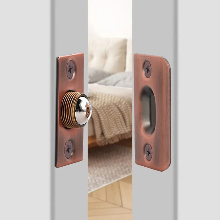 Installed door bumbler lock with antique copper plate, contact ball cylinder, and mounting screws
