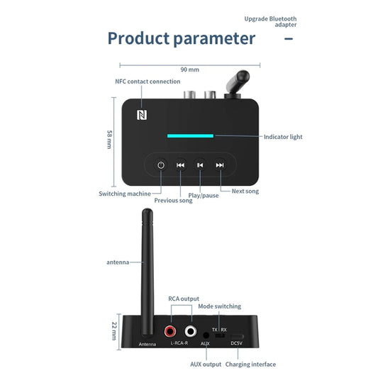 D9 2-in-1 Old-fashioned Audio Car Bluetooth Receiver Transmitter NFC Music Bluetooth Adapter, D9 2-in-1