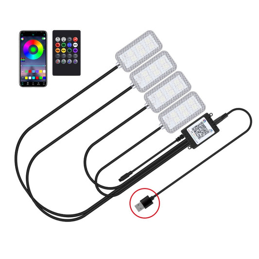 Car LED music rhythm light kit with LED pods, 5V USB app and remote