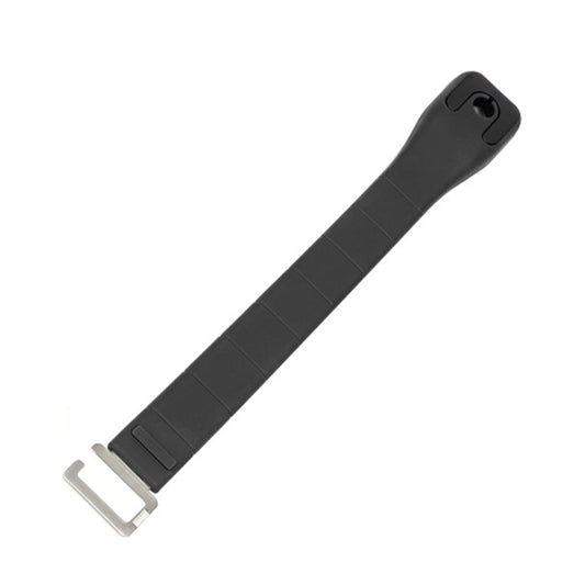 Adjustable black silicone car seat storage hook with metal buckle and strap loop