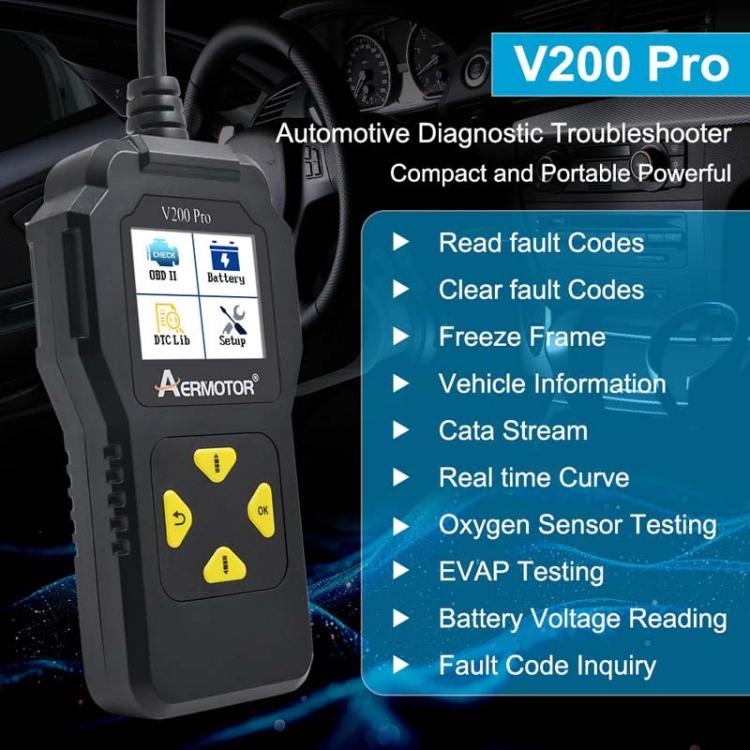 Compact handheld OBDII diagnostic troubleshooter scanner with cable and button controls