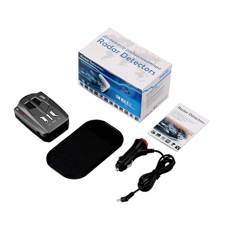 Car radar speed detector kit with box, device, mounting pad, and power cable
