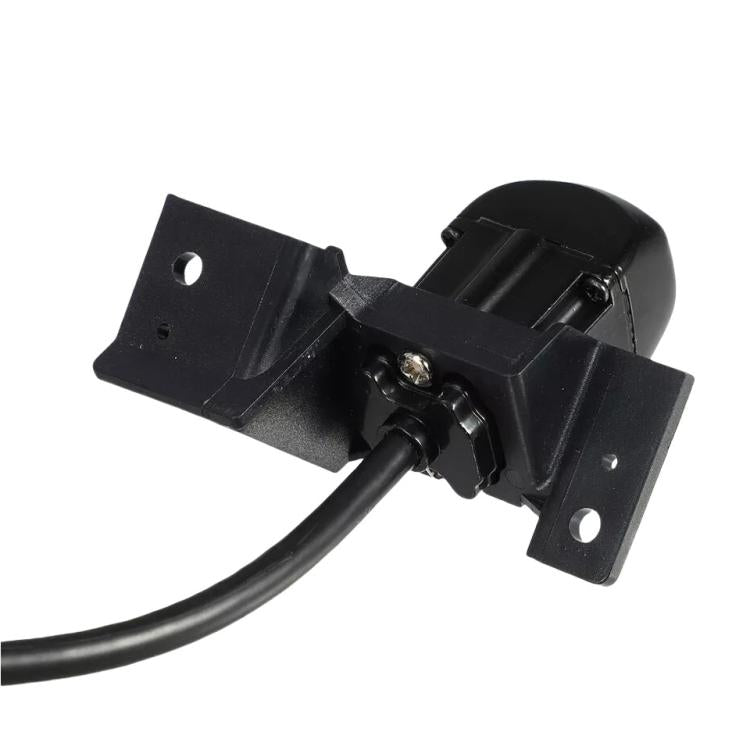 Reversing assist camera bracket with black housing and attached cable lead