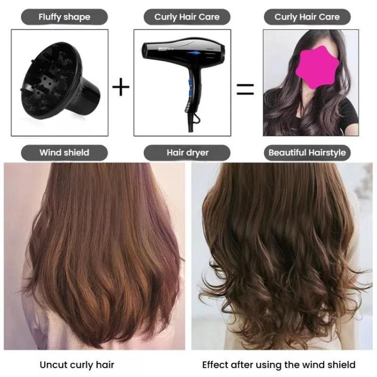 Hair dryer diffuser hood for curly styles, black wind shield with prongs