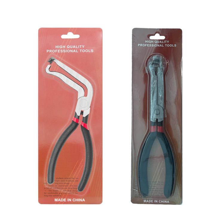 Packaged disassembly pliers for wire and fuel line disconnect, shown in two box designs
