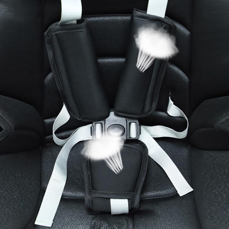 Black stroller seat belt shoulder guards and crotch protector with buckles
