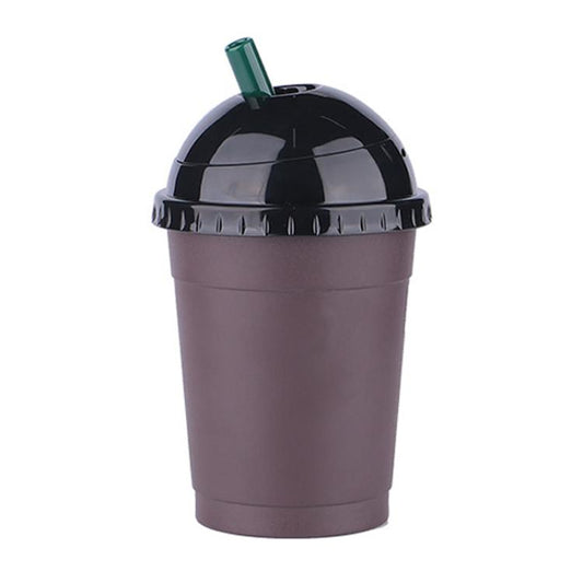 Mug-shaped car ashtray with glossy black dome lid and green vent on top