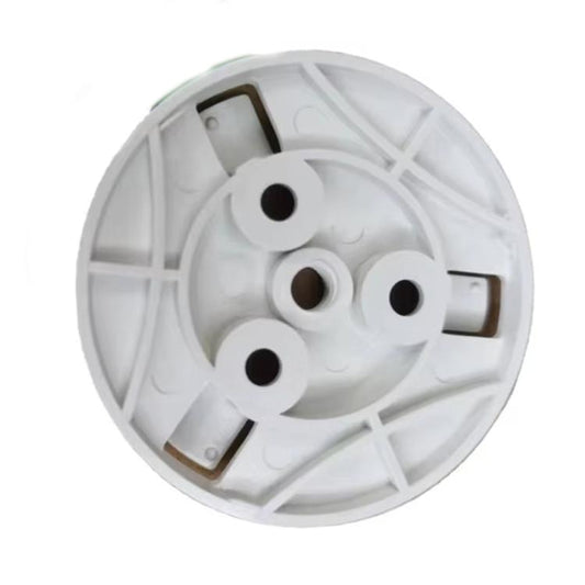 White round base mount bracket underside with mounting slots and screw points