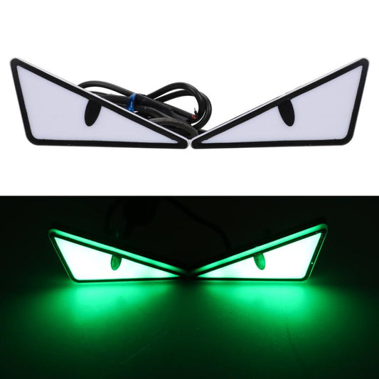 Pair of triangle LED license plate lights, black wiring, green glow