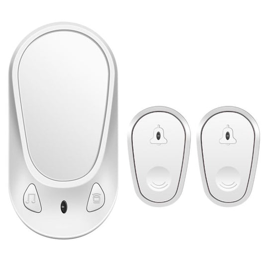 White wireless doorbell remote set with bell icon and two side buttons