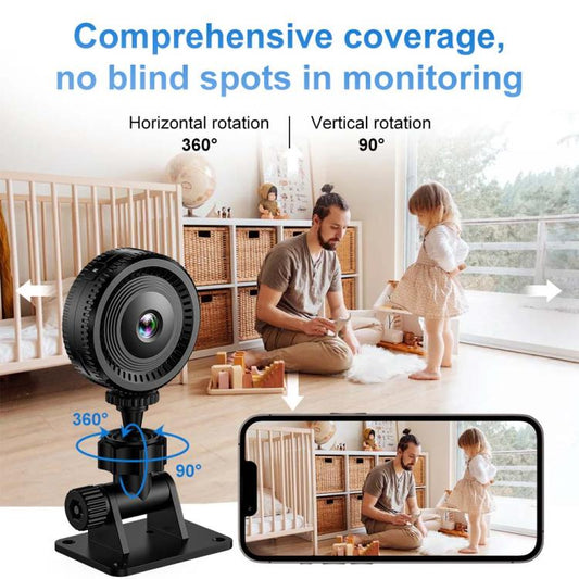 Rotating fisheye lens module on stand, black housing with front rainbow glass lens