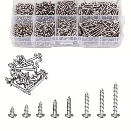 800pcs /Set Metric M2 Carbon Steel Phillips Self-Drilling Screw Kit, 800pcs /Set Round Head, 800pcs /Set Flat Head