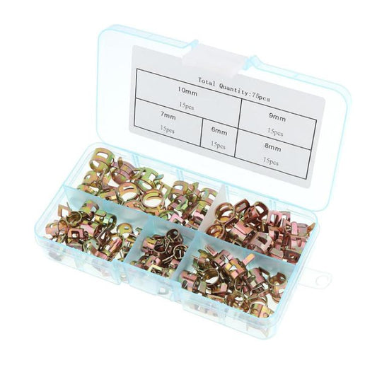 M6/M10 Automotive Fuel Line Mini Spring Hose Clamp Set, 75pcs /Set