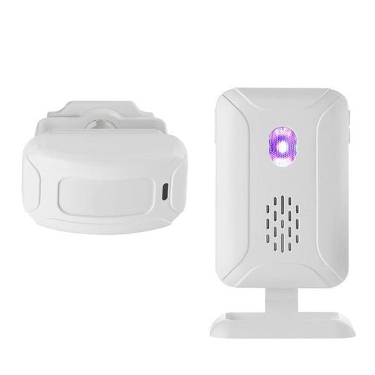 Wireless infrared doorbell receiver with purple light and speaker grille, white