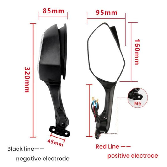 Motorcycle Rearview Mirror With LED Light For Kawasaki ZX-10R 2011-2015