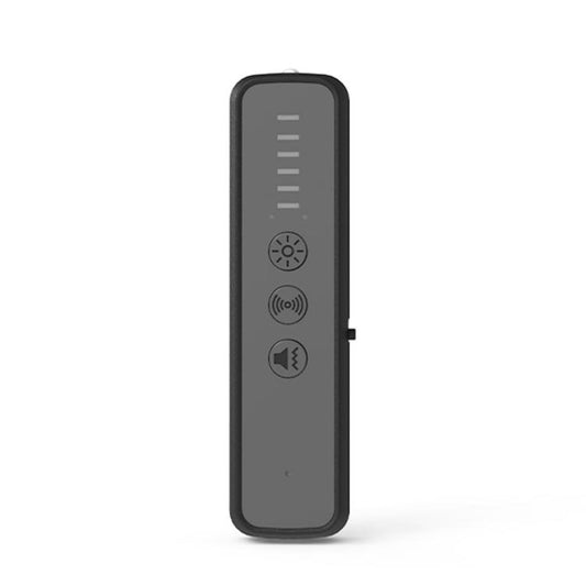 Handheld wireless signal detector with indicator panel and control buttons
