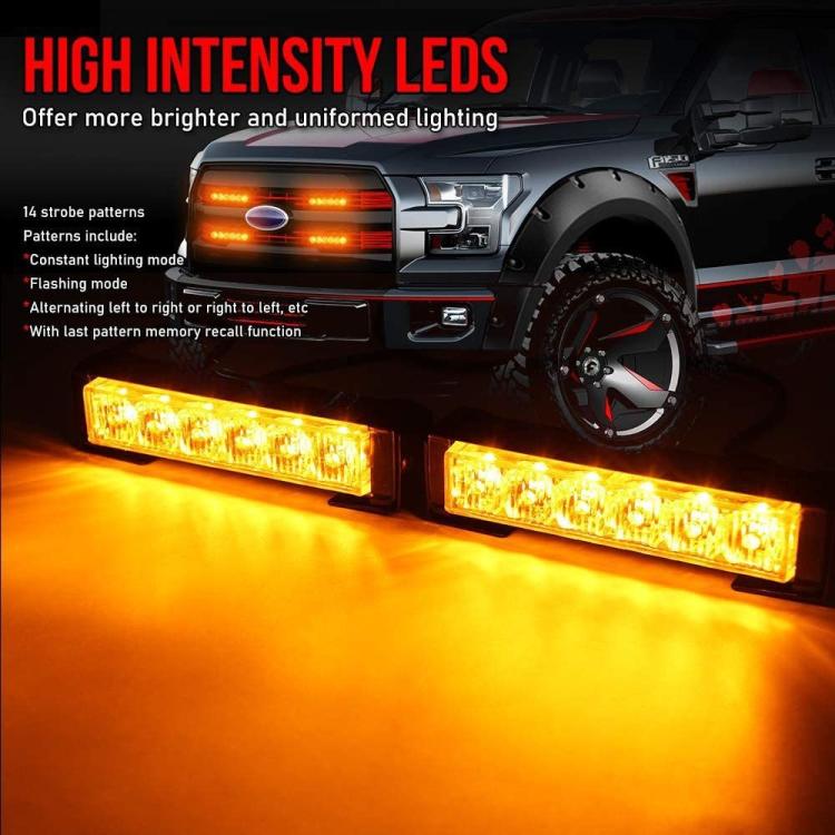 Flashing warning light bar with yellow LED strips and mounting clips