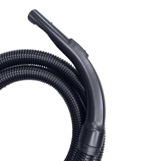 Curved vacuum nozzle handle with ribbed black hose loop