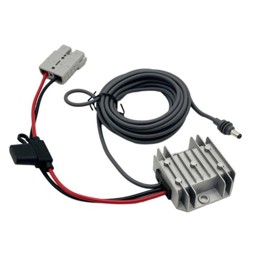 DC boost power converter with wiring harness, DC plug, and aluminum heatsink module