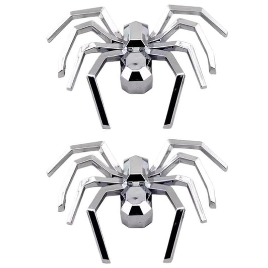 3D metallic spider car emblem stickers, chrome finish, two-piece set