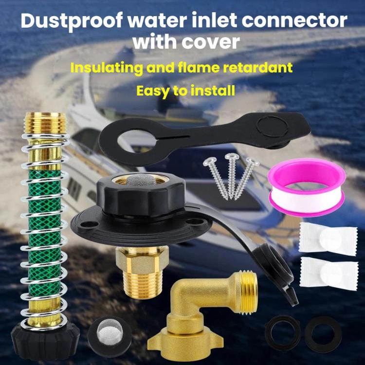 Inlet water check valve connector kit with brass fitting, pink seal, and screws