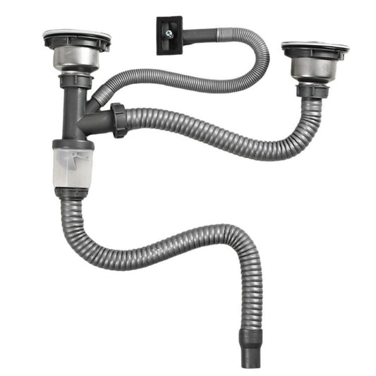 Kitchen Stainless Steel Washbasin Downpipe Fittings Anti-Odor Downpipe Drain Set, Double Slot 0.6m Tailpipe, Double Slot S-bend, Double Slot 1m Tailpipe