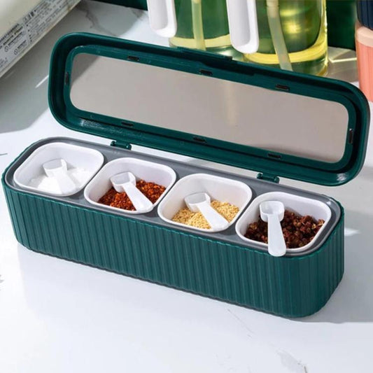 Household 4-Grid Seasoning Box Kitchen Spice Storage Container