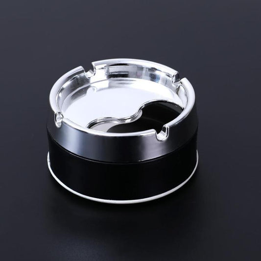 Black desktop rotating ashtray with chrome top lid and removable inner rest