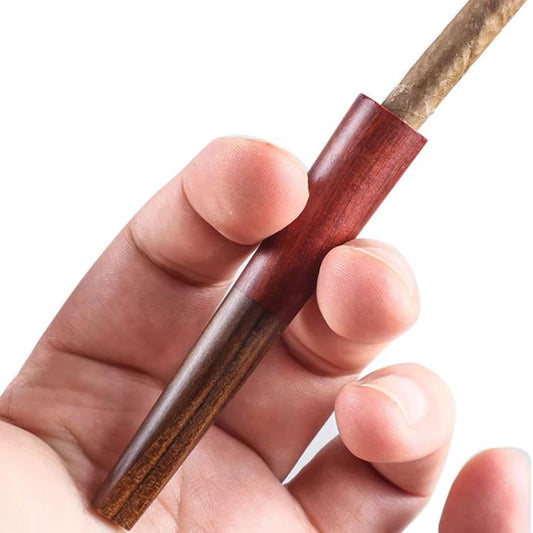 Wooden cigarette holder mouthpiece, reddish-brown and dark wood grain
