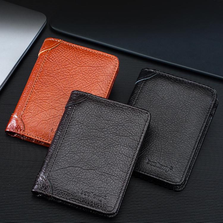Baellerry D3112 Leather Men Short Wallet Vintage Tri-Fold Multi-Card Holder