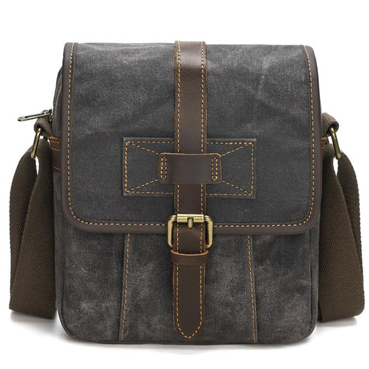Men Waxed Canvas Crossbody Bag Vintage Crazy Horse Leather Messenger Bag for Daily Commute