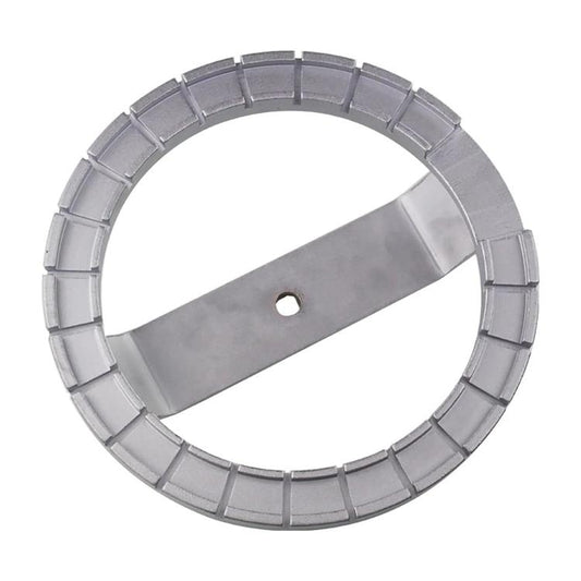 Metal fuel tank cap removal tool, circular ring with long flat bar and hole