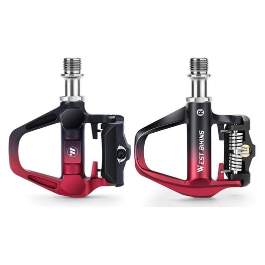 WEST BIKING Lightweight SPD-Compatible Road Bike Clipless Pedals - with Cleats and High-Efficiency Bearings, Black Steel, Black Red Steel, Black Red Titanium