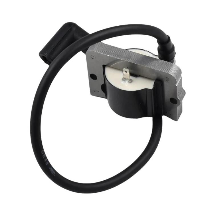 Ignition coil module with black wire harness, metal bracket, and beige insulator