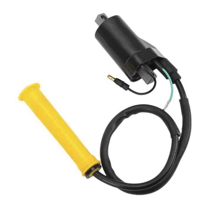Ignition coil with black cable loop and yellow end insulator