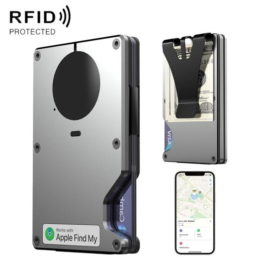 Find My Enabled Metal Wallet Built-in Tracker Chip & RFID Blocking Anti-Loss Aluminum Card Holder with Sound Alert