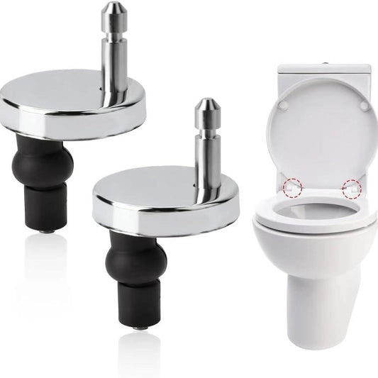 Stainless toilet seat hinge bolt kit with chrome posts and black rubber bases, 2-pack