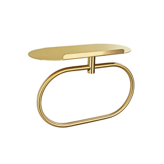 Gold stainless steel towel ring with oval top shelf, wall-mounted.